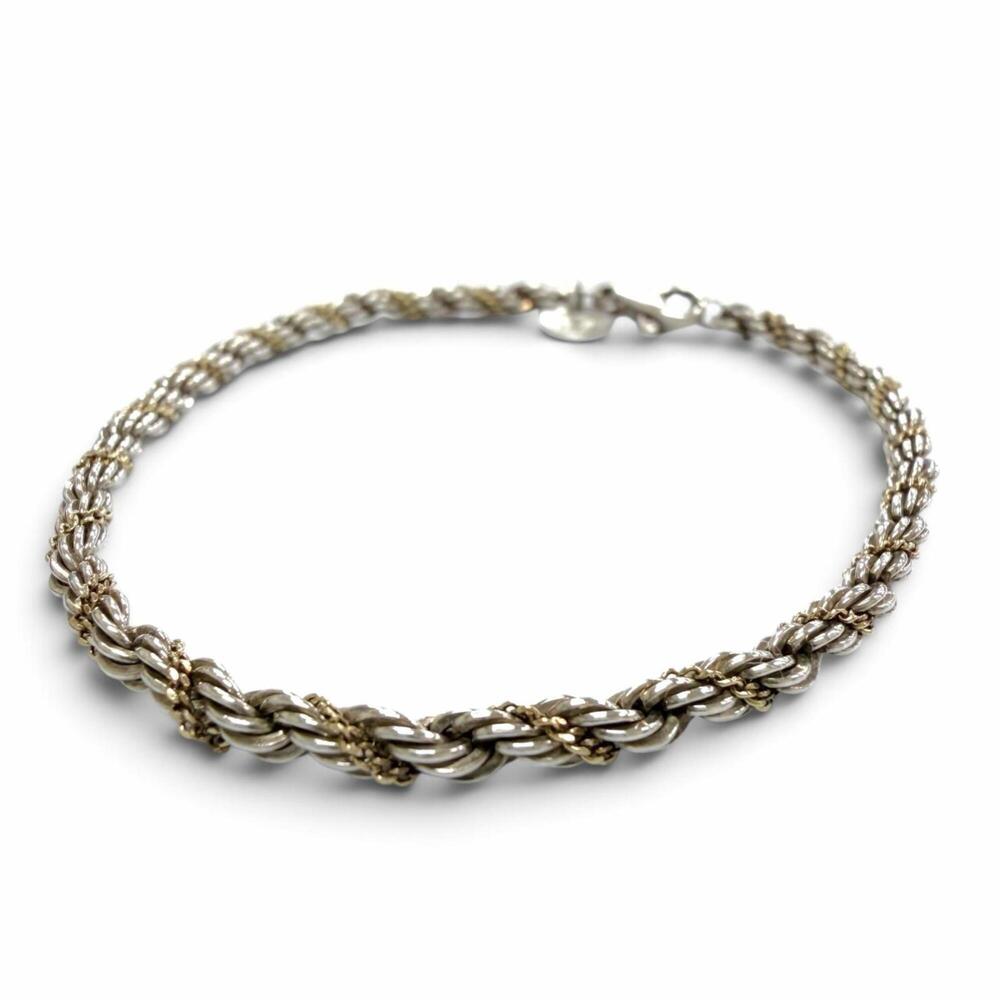 TIFFANY&Co. Tiffany 925 750 18K Twist Chain Bracelet, Silver & Gold, Weight 6...